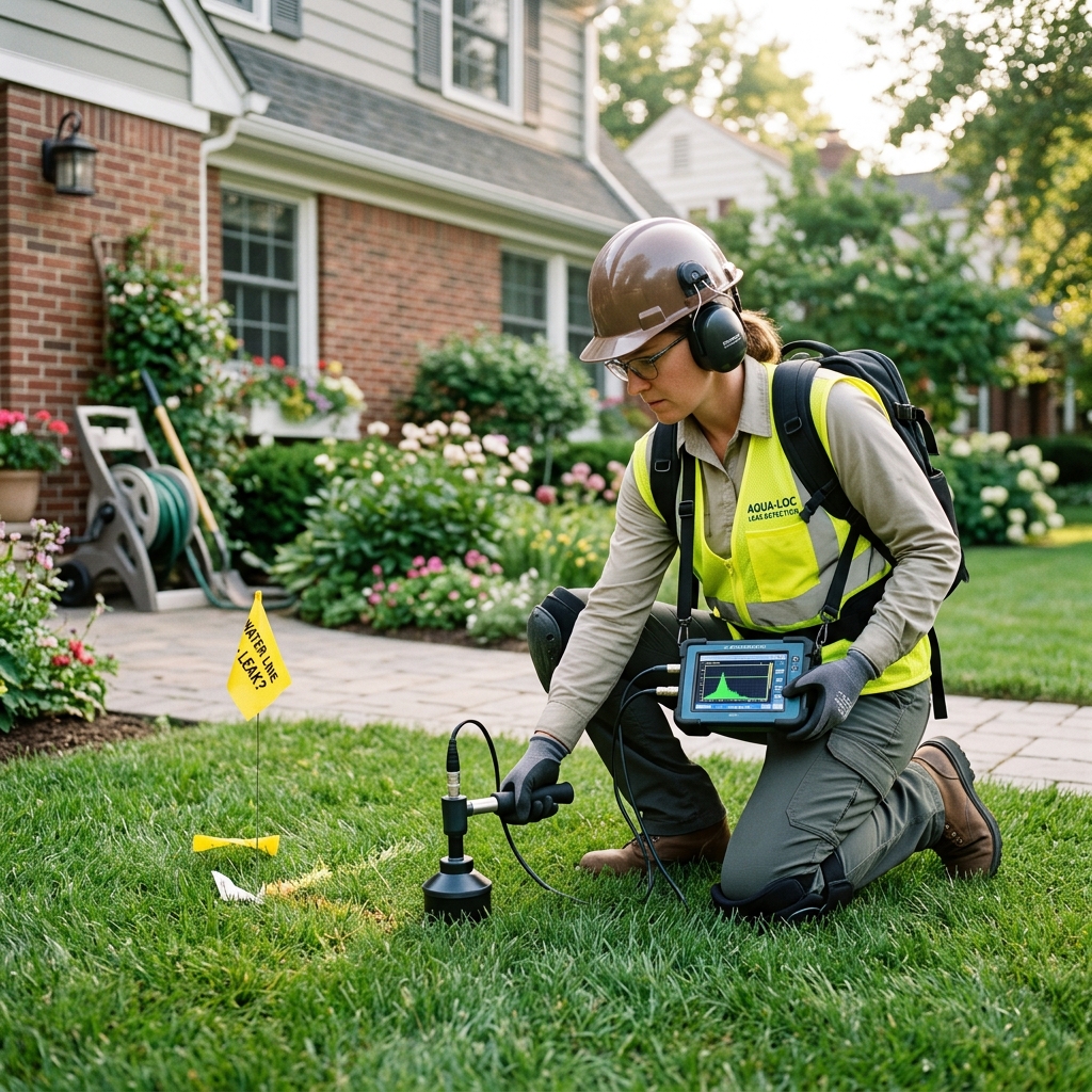Acoustic water leak detection technician testing residential piping in Edmond OK