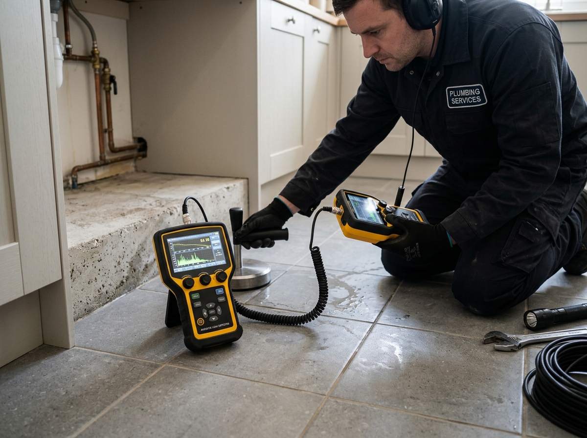Electronic slab leak detection equipment locating under-slab water pipes in Edmond OK